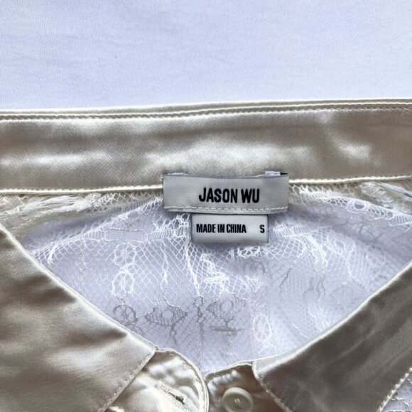 NWT JASON WU CREAM SEETHROUGH LACE SATIN BUTTON DOWN TUNIC - Picture 8 of 16